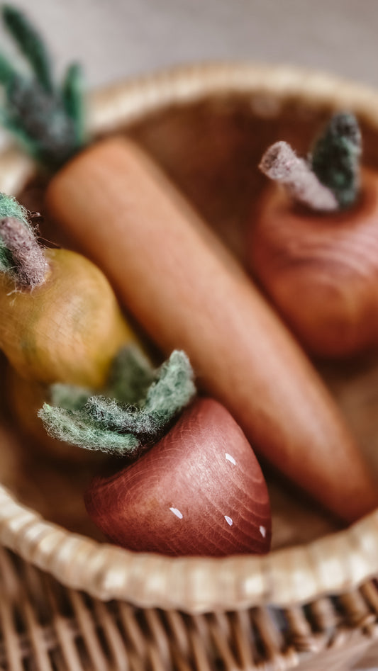 Wooden Play Food Set | Handcrafted Beech Wood Fruit & Veg with Felt Details