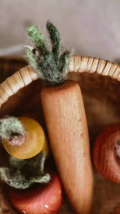 Wooden Play Food Set | Handcrafted Beech Wood Fruit & Veg with Felt Details