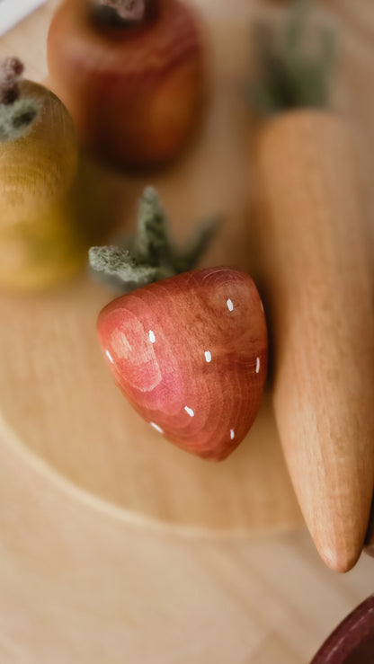 Wooden Play Food Set | Handcrafted Beech Wood Fruit & Veg with Felt Details