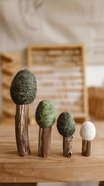 Summer Felted Wool Tree Set | Handmade Natural Wood & Wool Forest