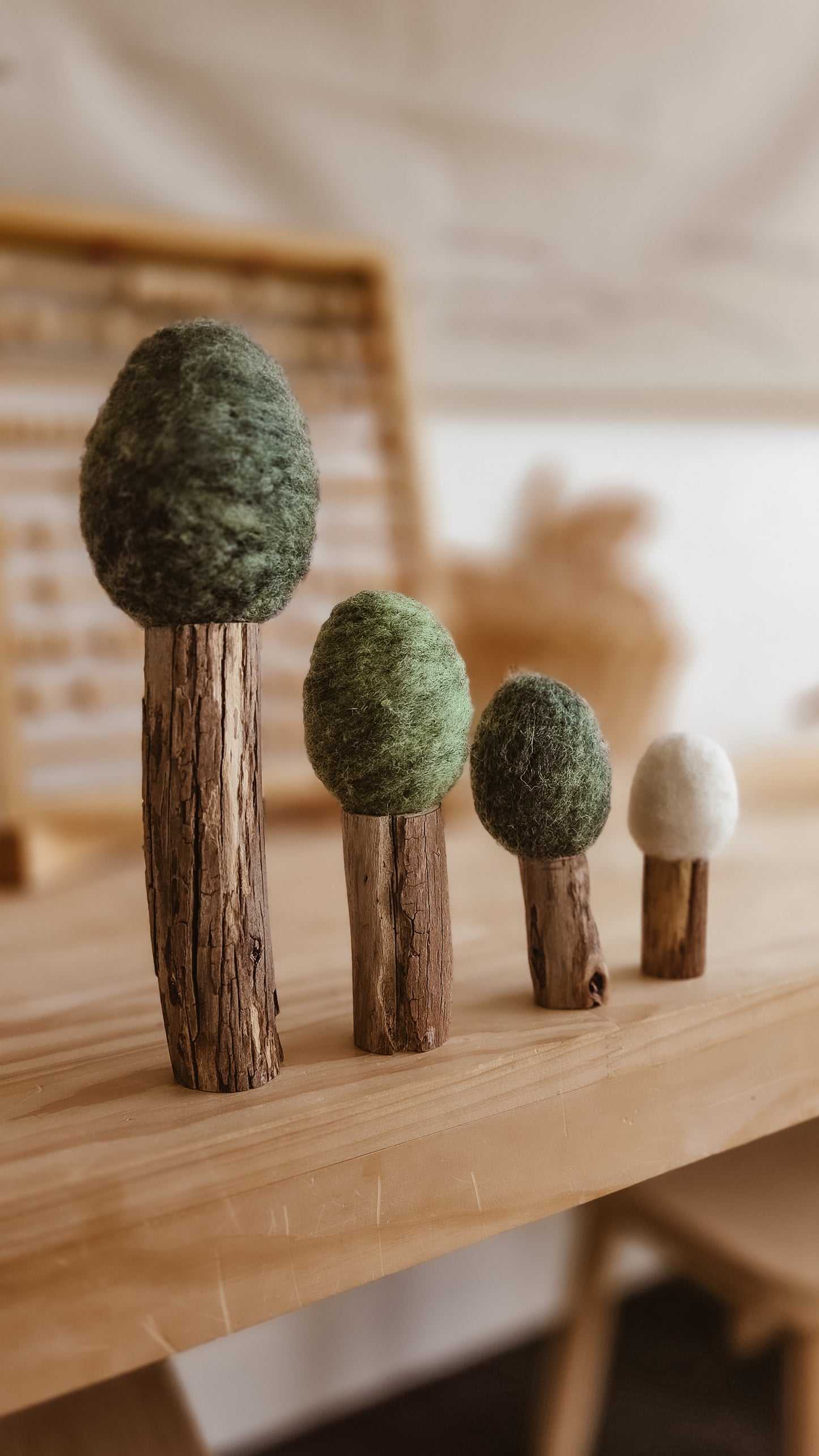 Summer Felted Wool Tree Set | Handmade Natural Wood & Wool Forest