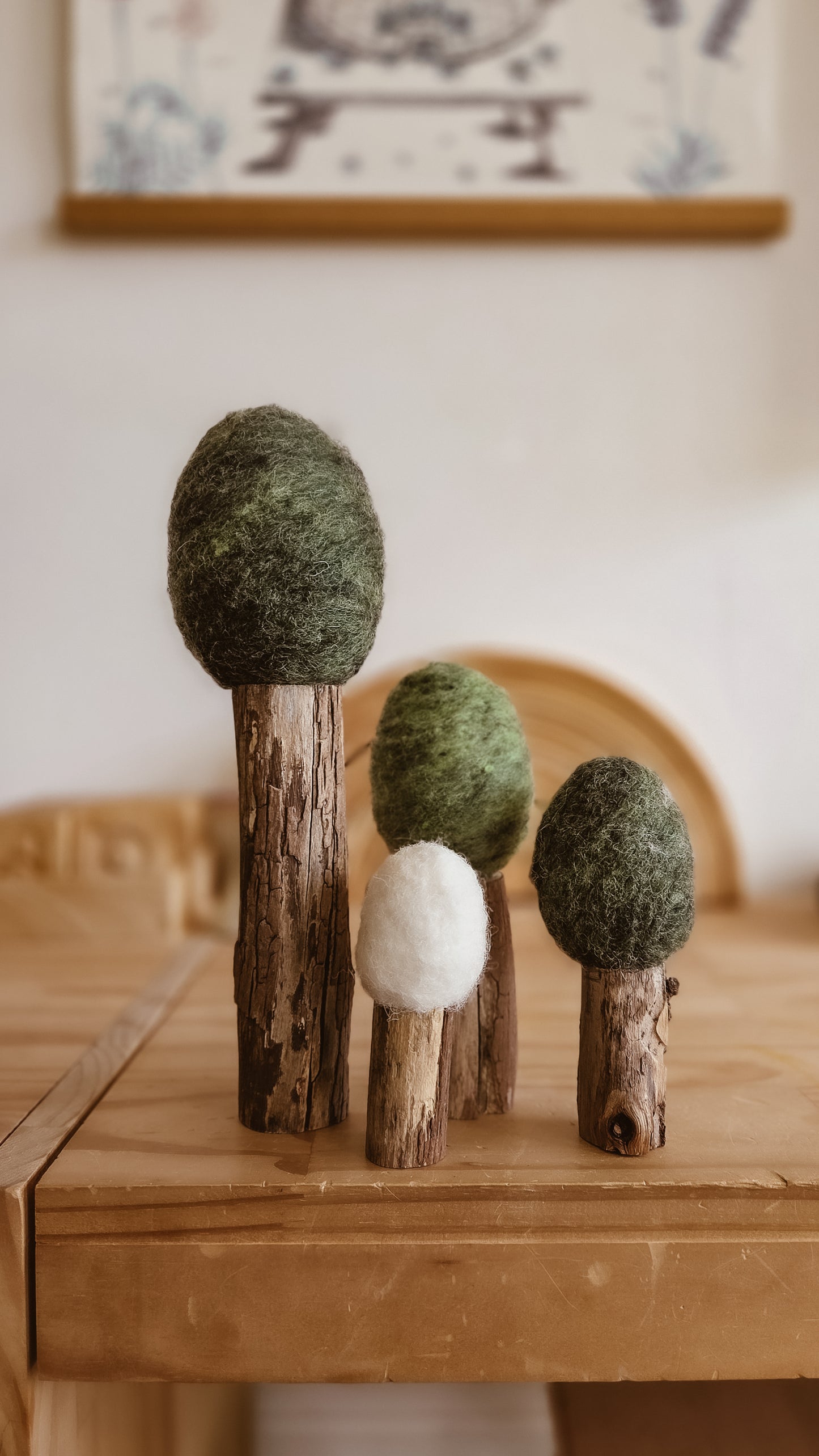 Summer Felted Wool Tree Set | Handmade Natural Wood & Wool Forest