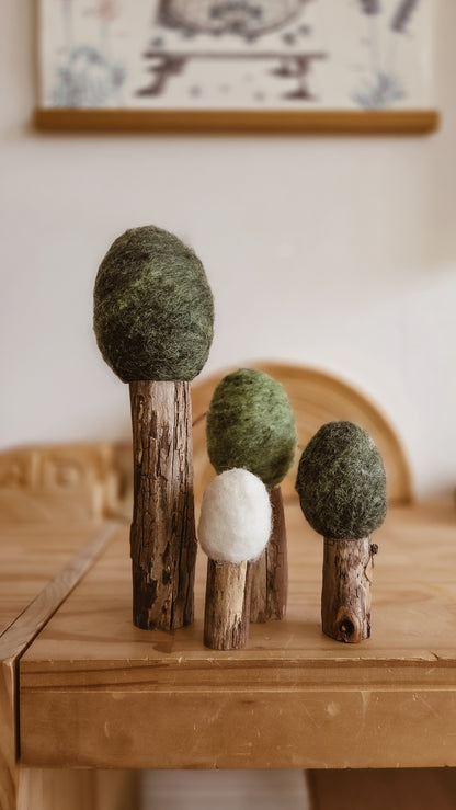 Summer Felted Wool Tree Set | Handmade Natural Wood & Wool Forest