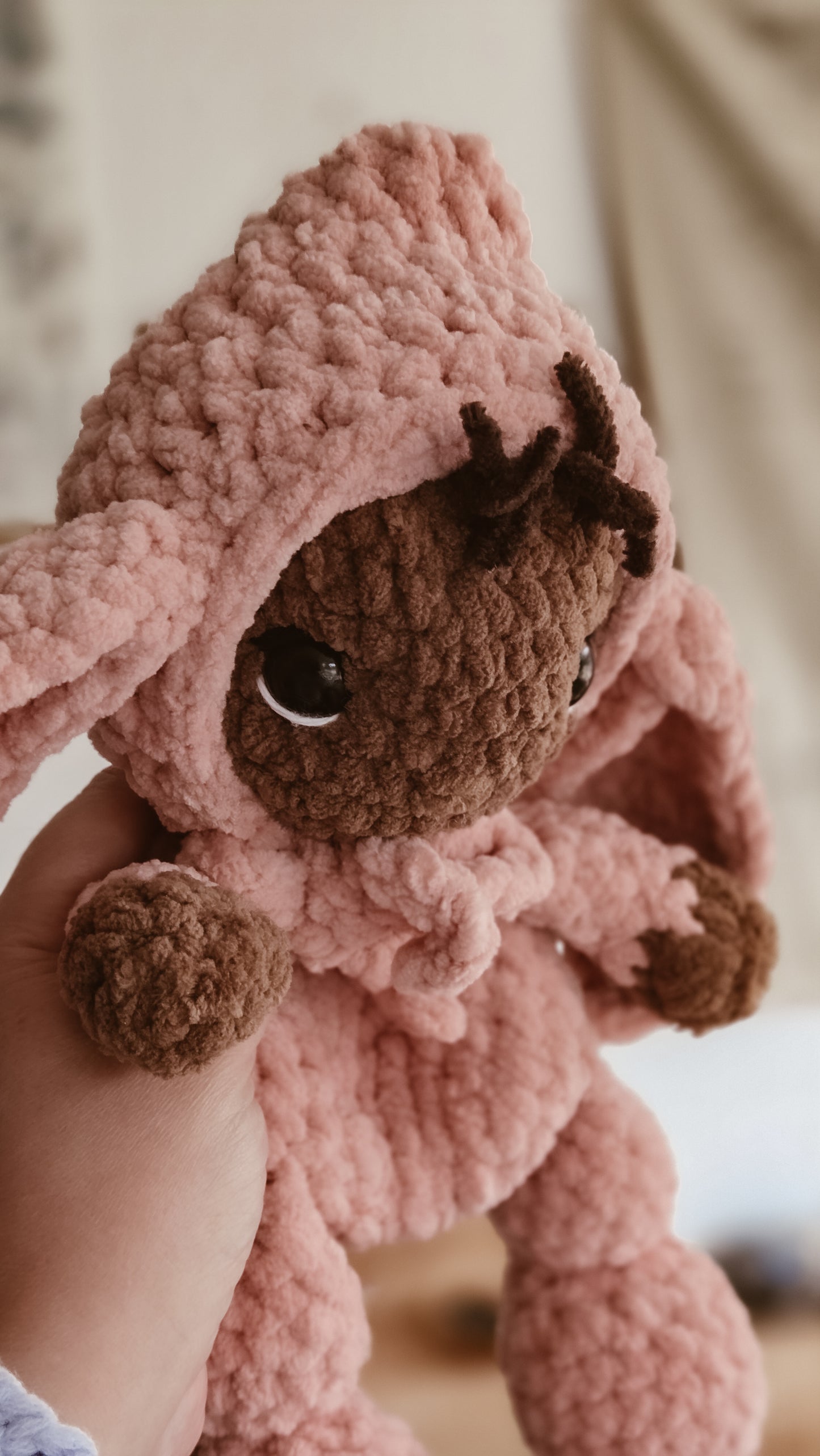 Handmade Crochet doll with Pink Bunny Suit | Plushie | Pastel Collection