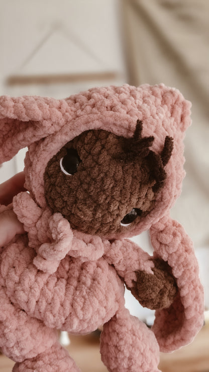 Handmade Crochet doll with Pink Bunny Suit | Plushie | Pastel Collection