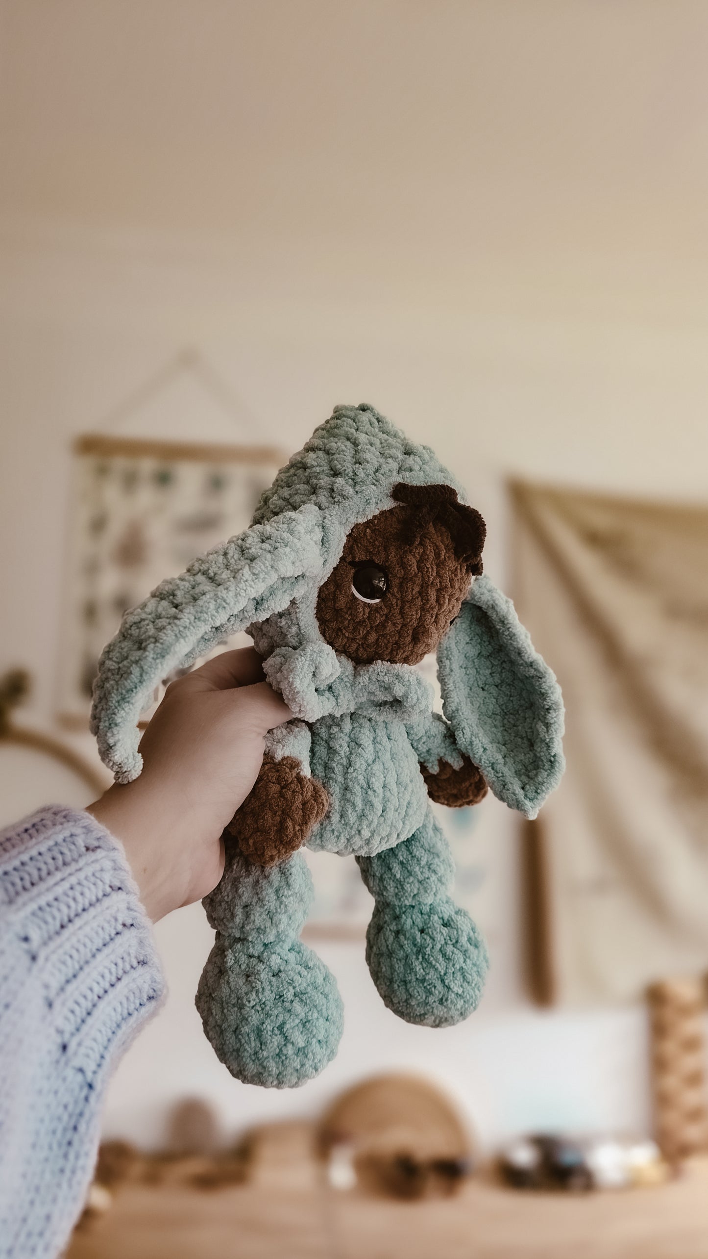 Handmade Crochet doll with Mint Bunny Suit | Plushie | Pastel Collection