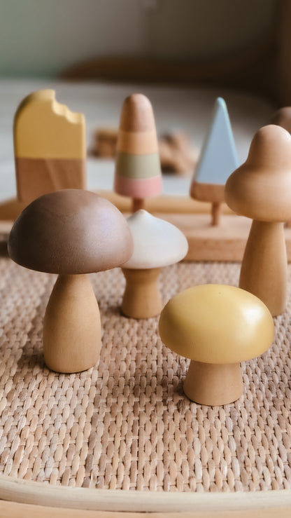Wooden Mushroom Set | Handcrafted Wood | Pastel Collection