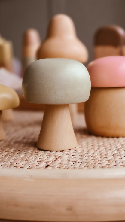 Wooden Mushroom Set | Handcrafted Wood | Pastel Collection