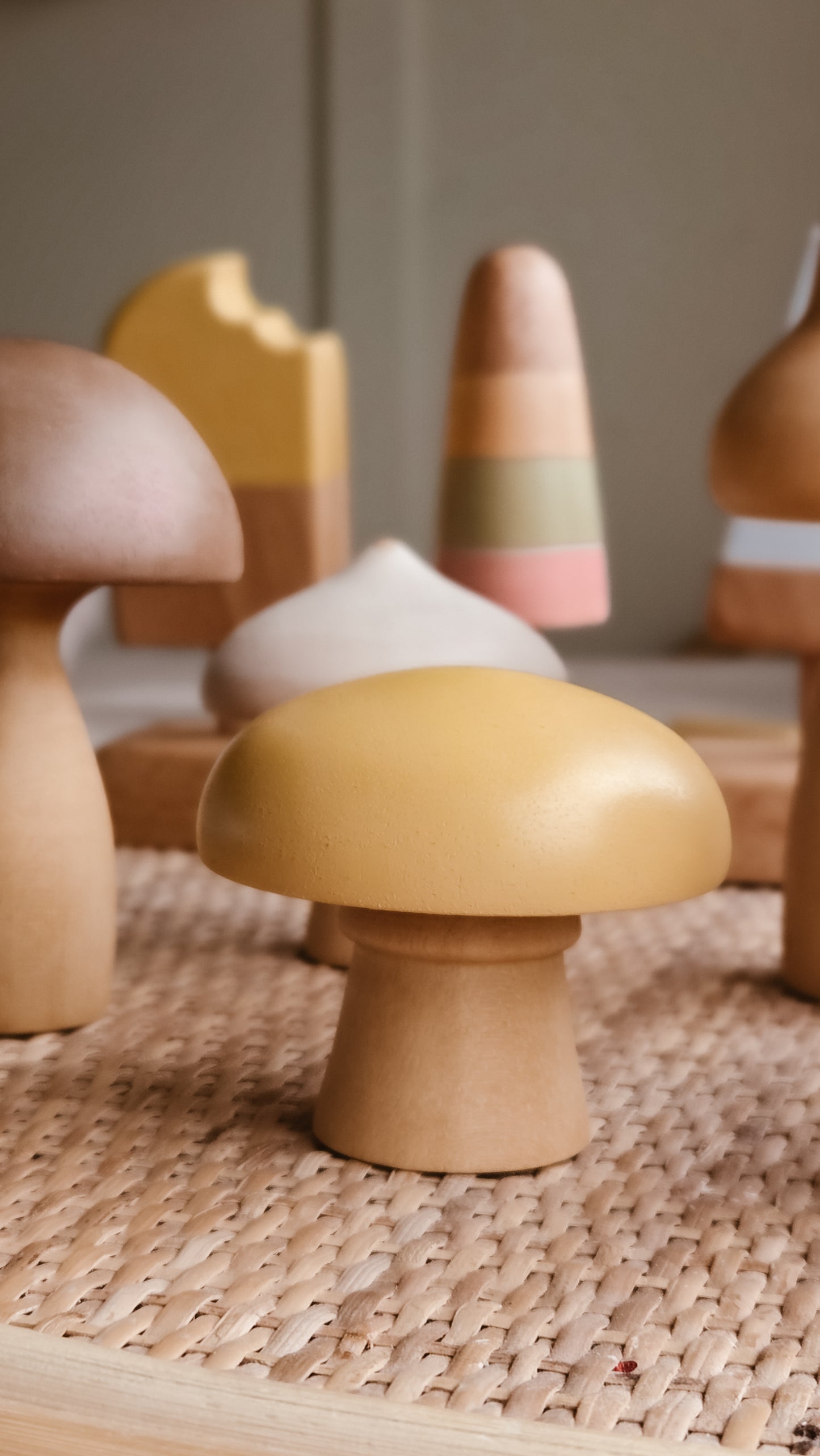 Wooden Mushroom Set | Handcrafted Wood | Pastel Collection