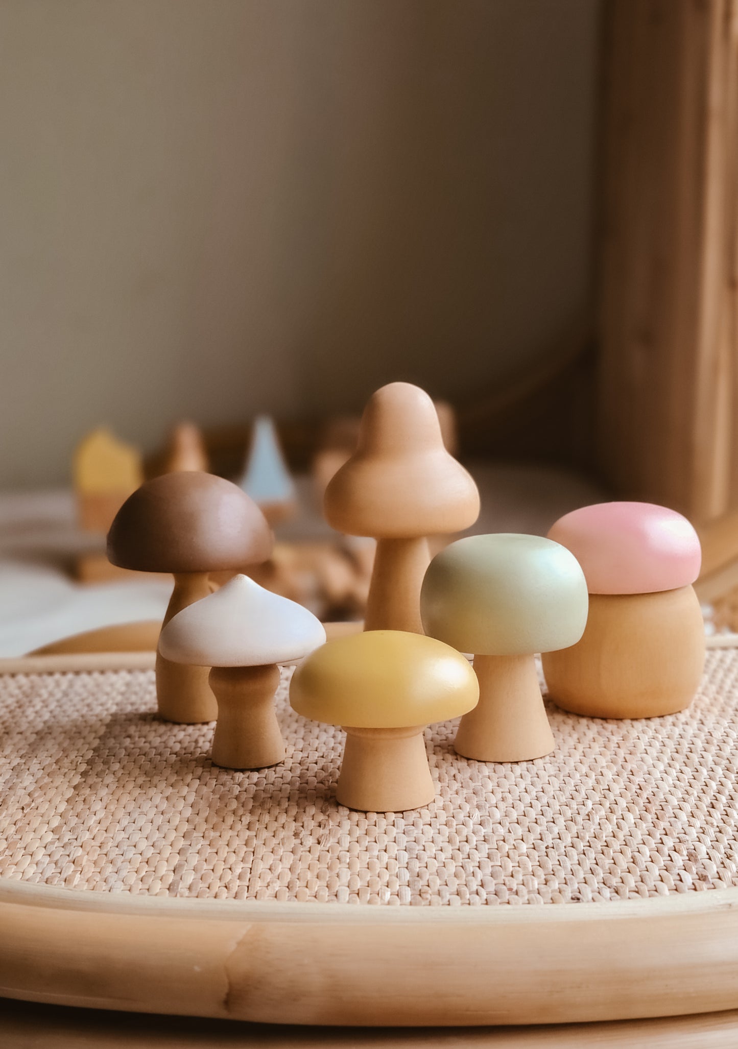 Wooden Mushroom Set | Handcrafted Wood | Pastel Collection