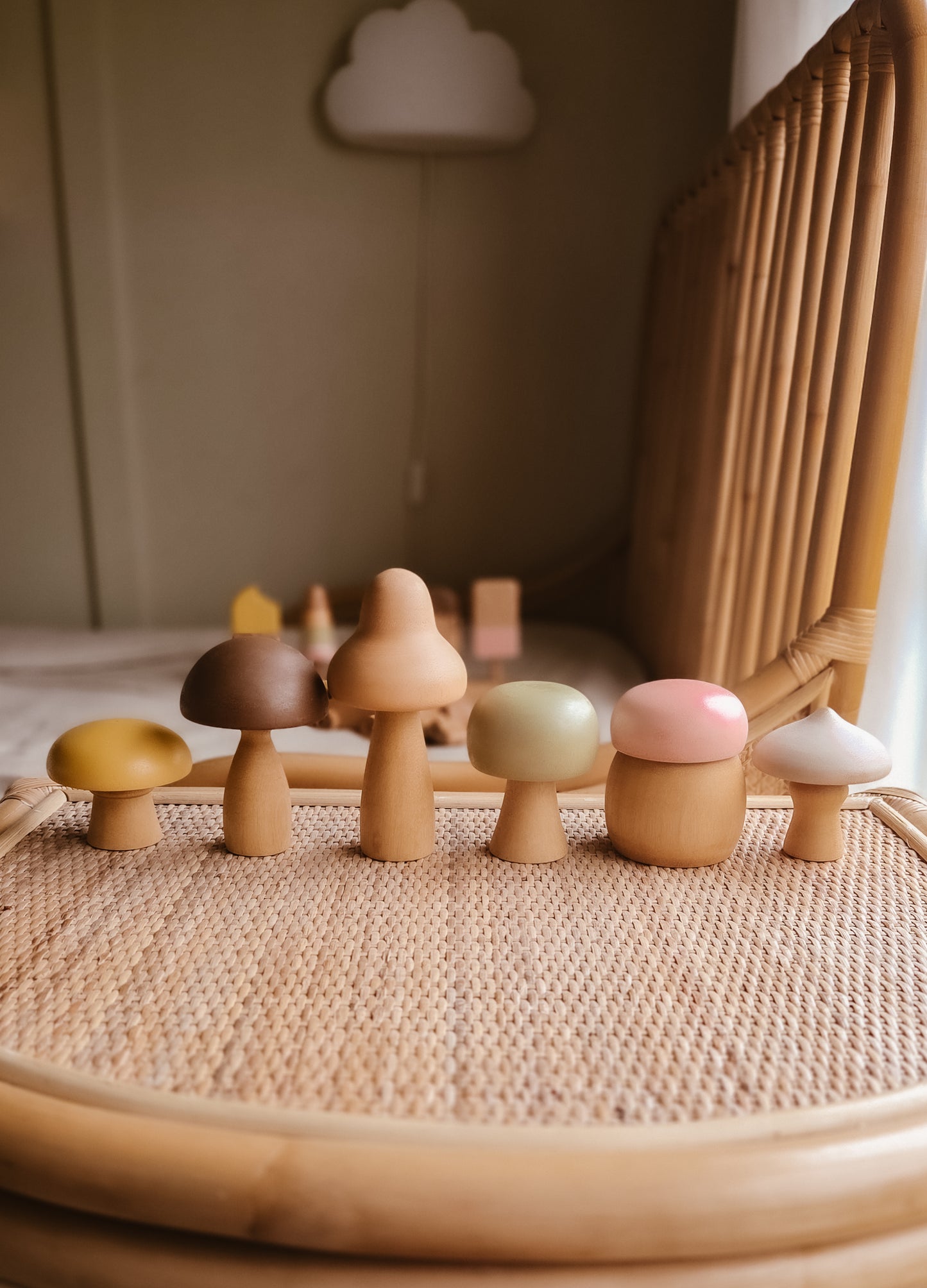Wooden Mushroom Set | Handcrafted Wood | Pastel Collection