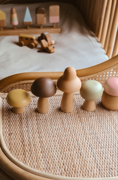 Wooden Mushroom Set | Handcrafted Wood | Pastel Collection