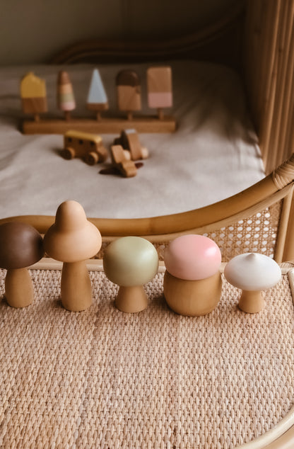 Wooden Mushroom Set | Handcrafted Wood | Pastel Collection