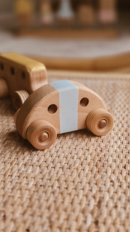 Handmade Wooden toy car, bus and plane set | Pastel Collection