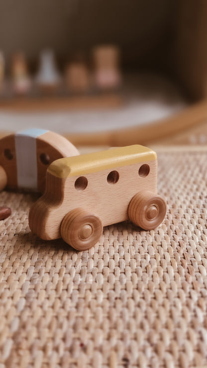Handmade Wooden toy car, bus and plane set | Pastel Collection