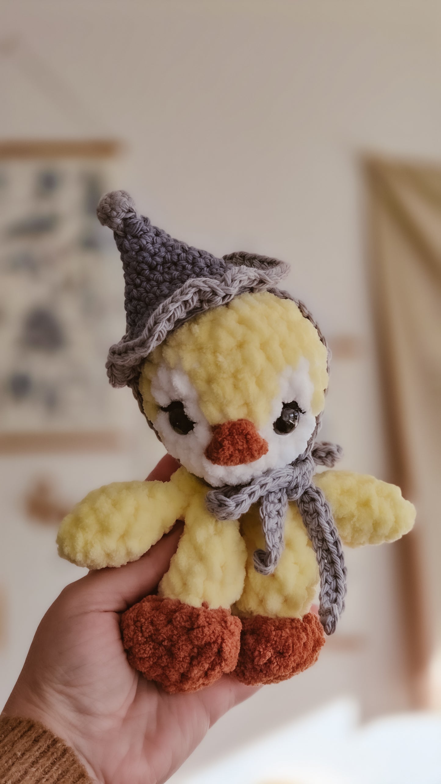 Handmade Crochet yellow mini penguin with blue party hat | Plushie | Pastel Collection