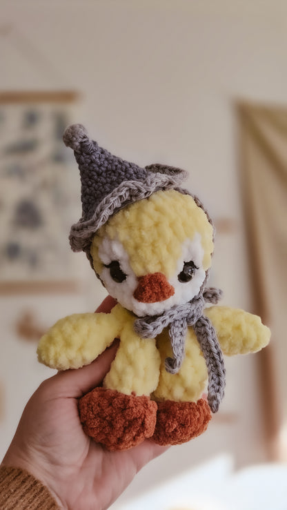 Handmade Crochet yellow mini penguin with blue party hat | Plushie | Pastel Collection