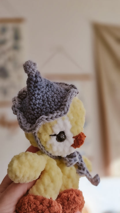 Handmade Crochet yellow mini penguin with blue party hat | Plushie | Pastel Collection