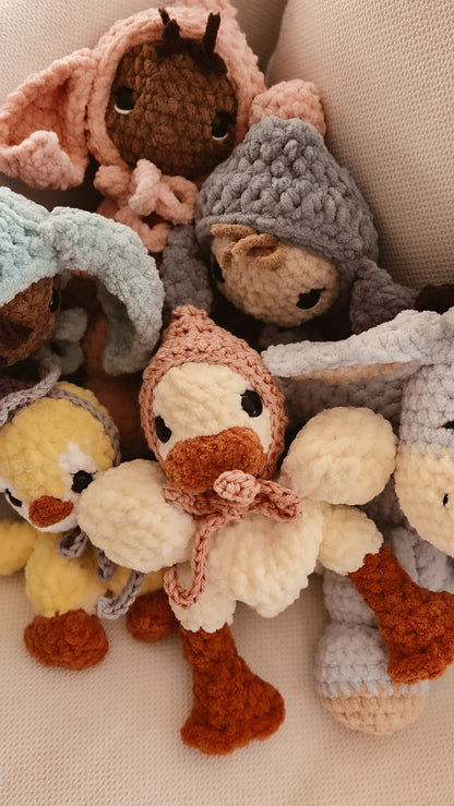 Handmade Crochet cream duck with pink bonnet plushie | Pastel Collection