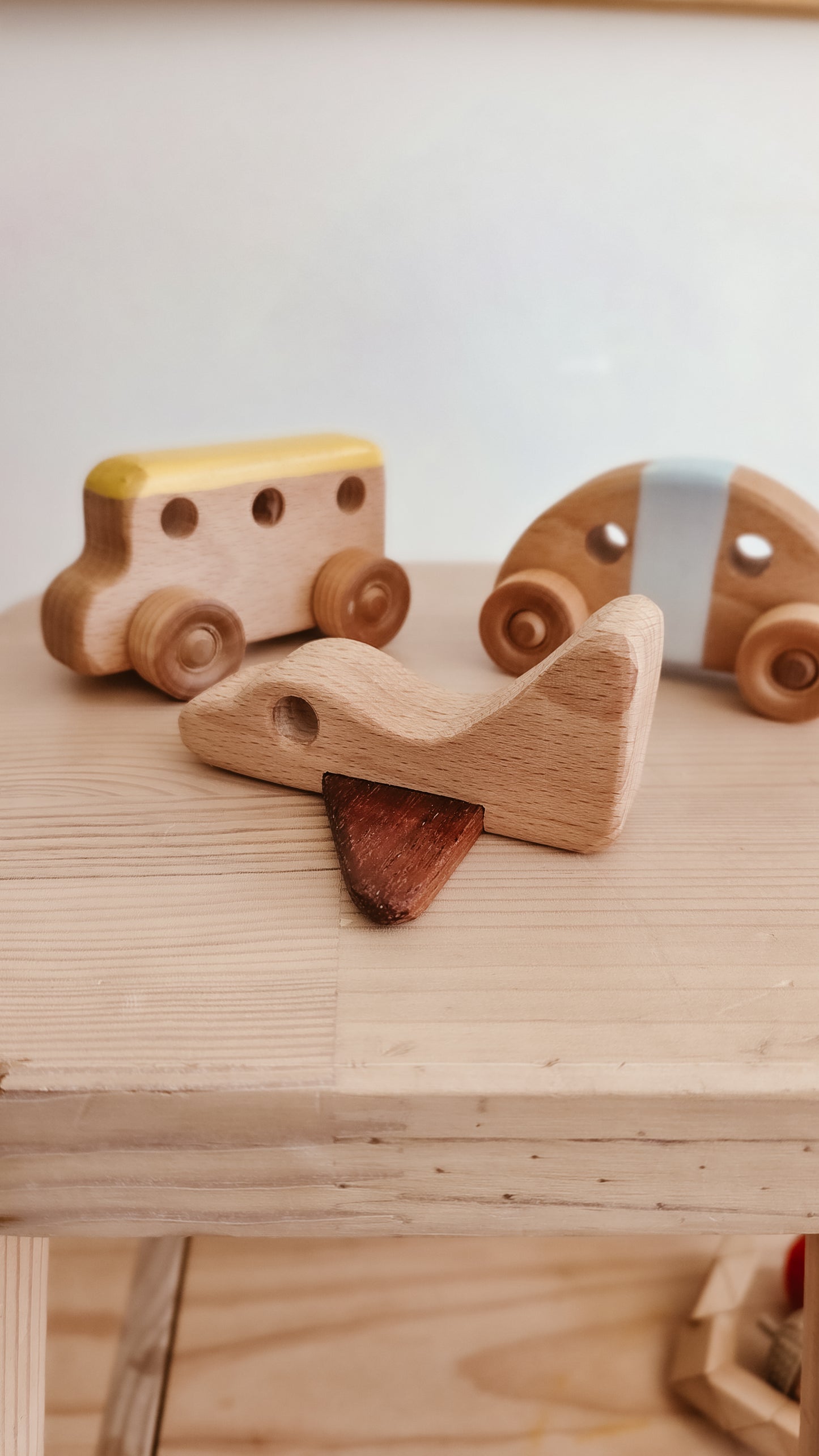 Handmade Wooden toy car, bus and plane set | Pastel Collection