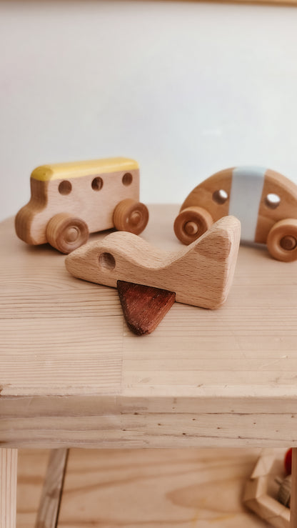 Handmade Wooden toy car, bus and plane set | Pastel Collection
