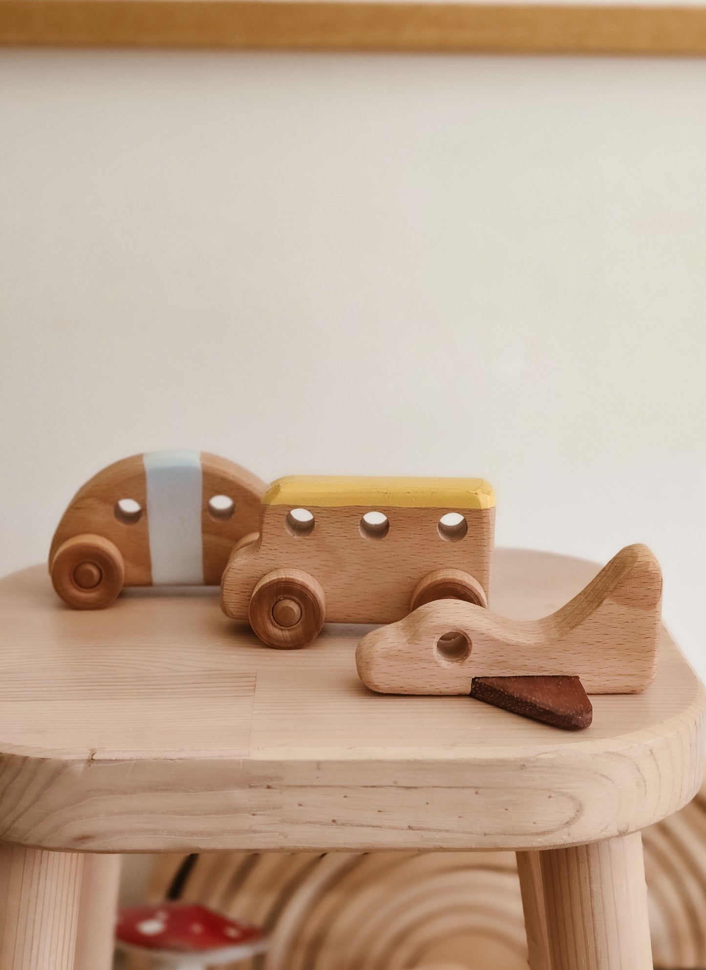 Handmade Wooden toy car, bus and plane set | Pastel Collection