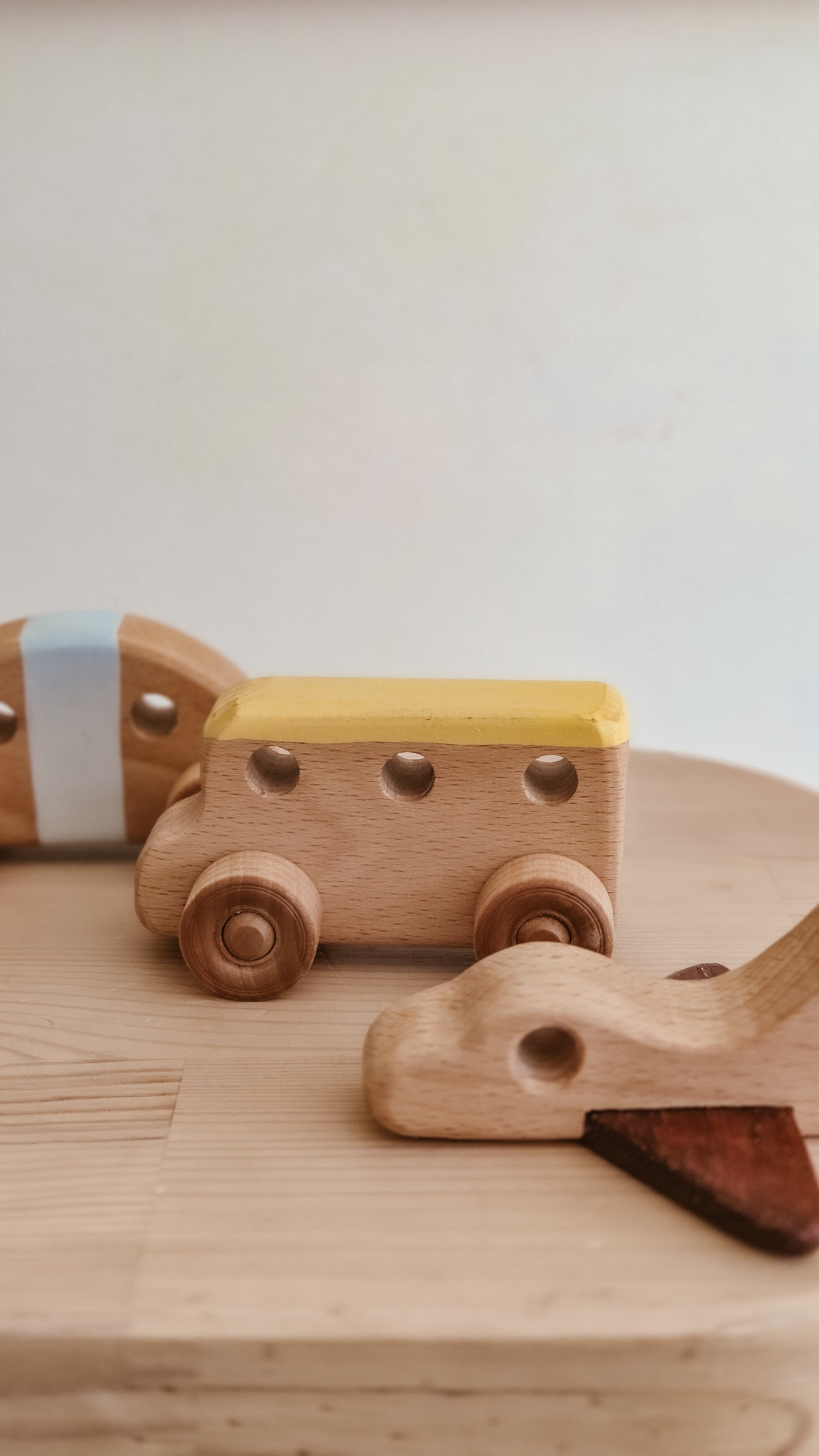 Handmade Wooden toy car, bus and plane set | Pastel Collection