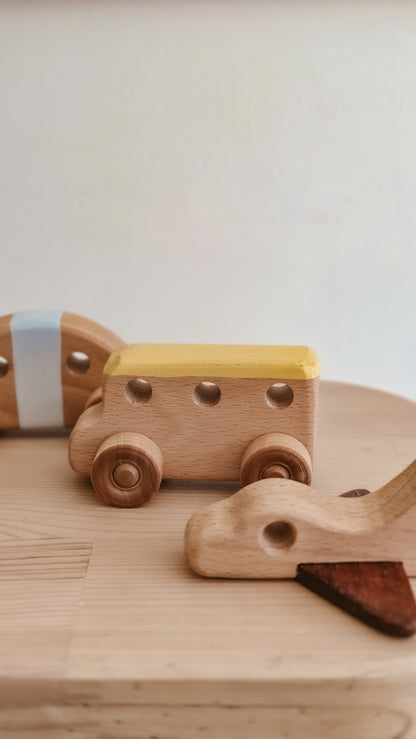 Handmade Wooden toy car, bus and plane set | Pastel Collection