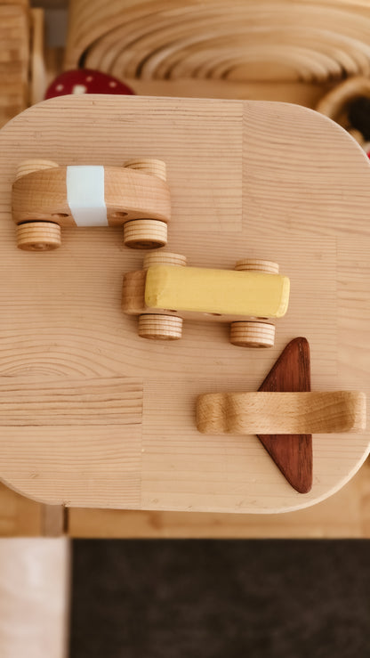 Handmade Wooden toy car, bus and plane set | Pastel Collection