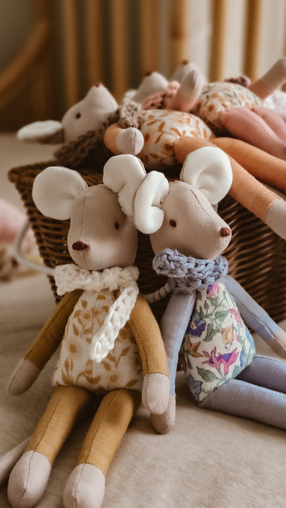 Handmade Linen Mouse | Mustard | Heirloom soft toy | Pastel Collection