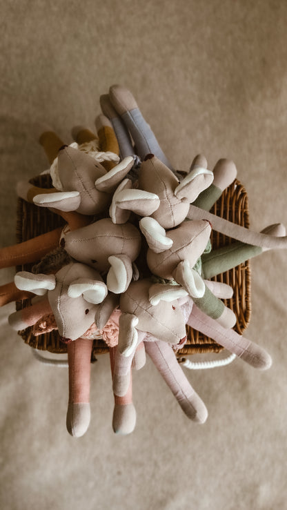 Handmade Linen Mouse | Pink | Heirloom soft toy | Pastel Collection