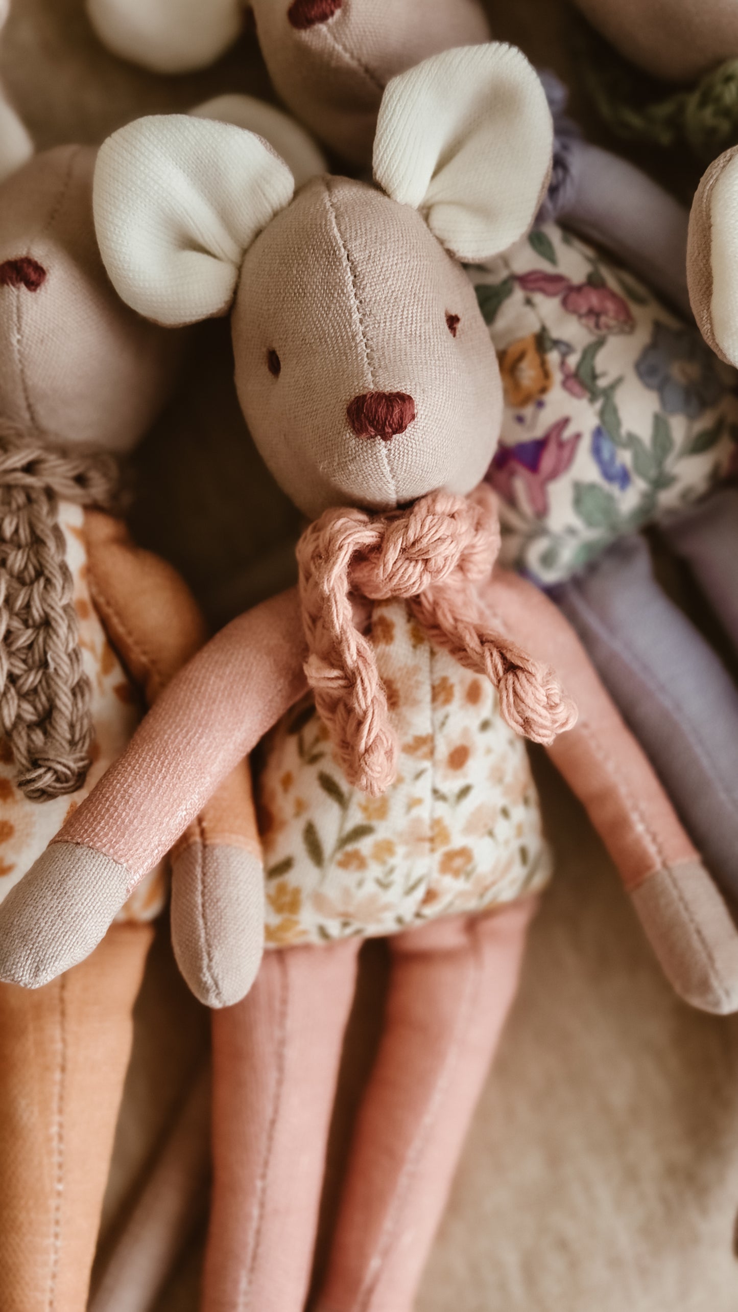 Handmade Linen Mouse | Pink | Heirloom soft toy | Pastel Collection