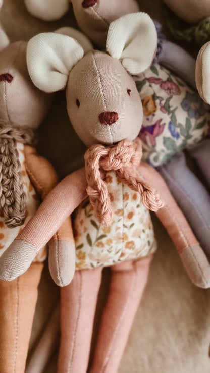 Handmade Linen Mouse | Pink | Heirloom soft toy | Pastel Collection