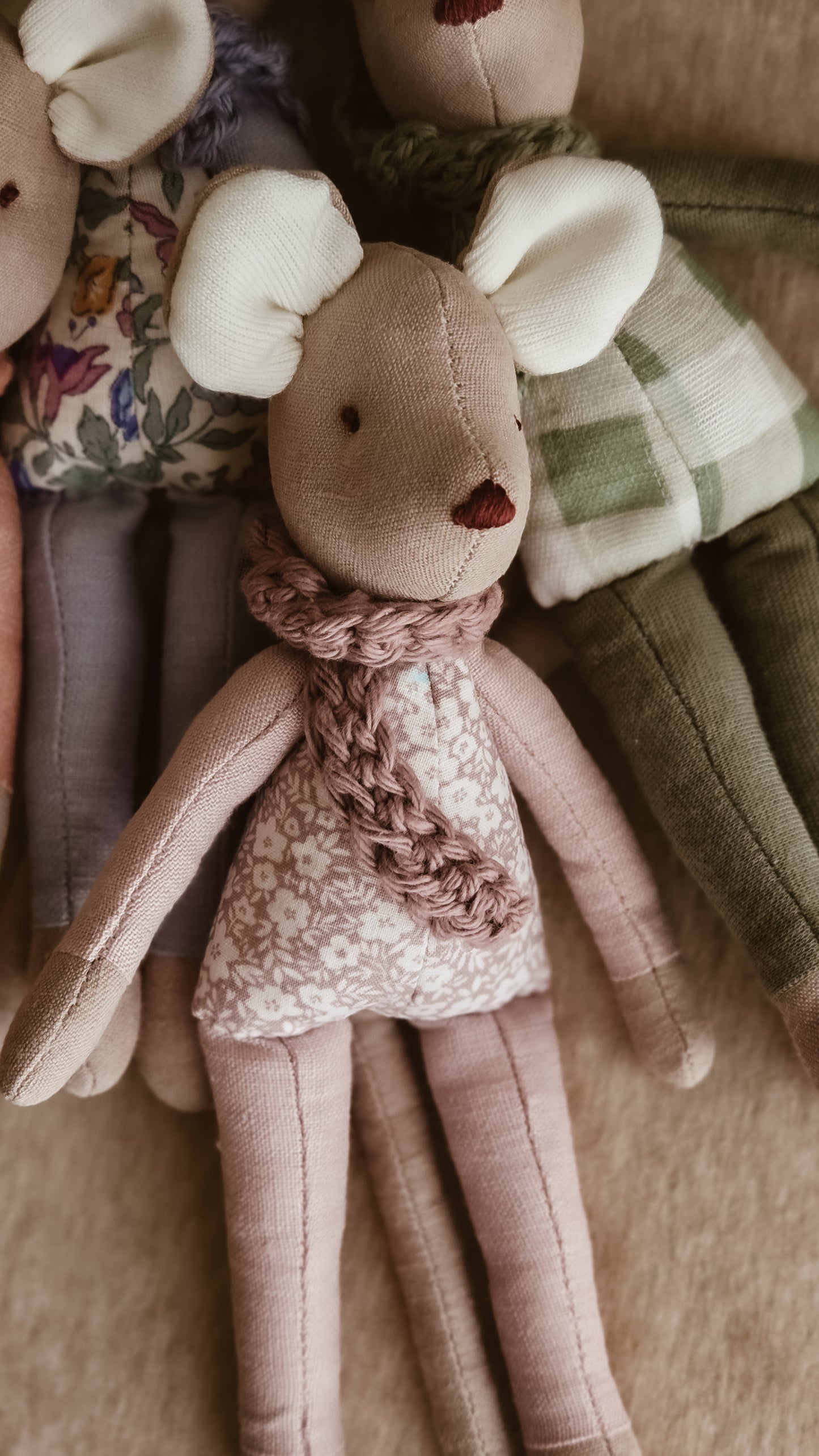 Handmade Linen Mouse | Lilac | Heirloom soft toy | Pastel Collection