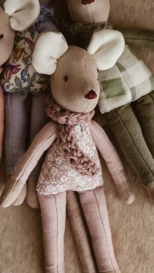 Handmade Linen Mouse | Lilac | Heirloom soft toy | Pastel Collection