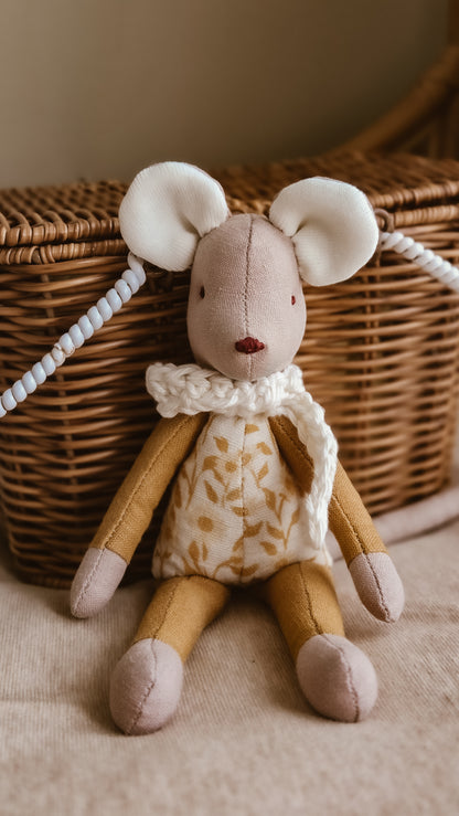 Handmade Linen Mouse | Mustard | Heirloom soft toy | Pastel Collection