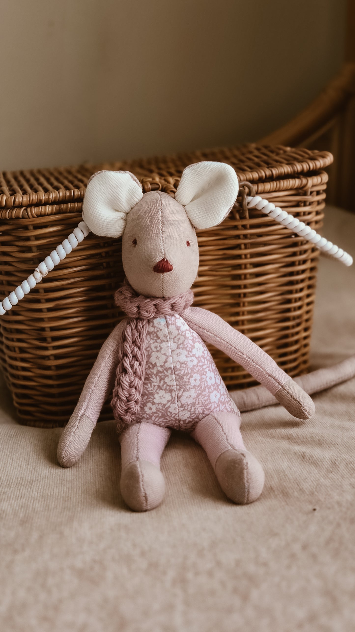 Handmade Linen Mouse | Lilac | Heirloom soft toy | Pastel Collection