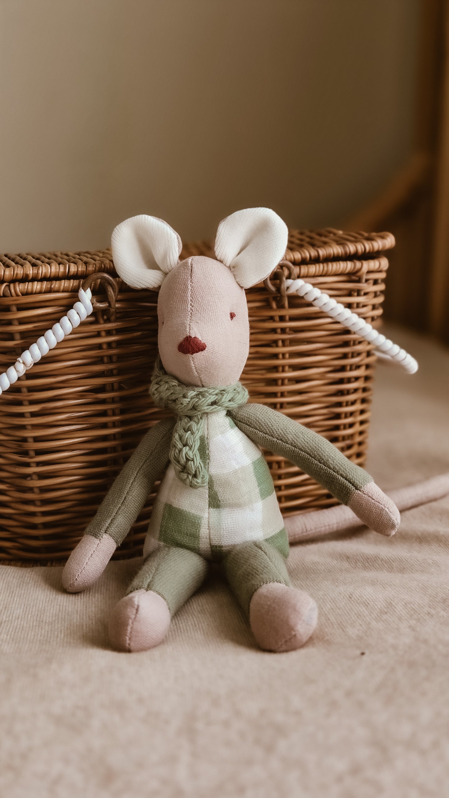 Handmade Linen Mouse | Green | Heirloom soft toy | Pastel Collection