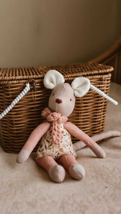 Handmade Linen Mouse | Pink | Heirloom soft toy | Pastel Collection
