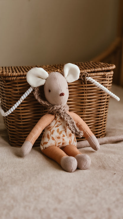 Handmade Linen Mouse | Peach | Heirloom soft toy | Pastel Collection