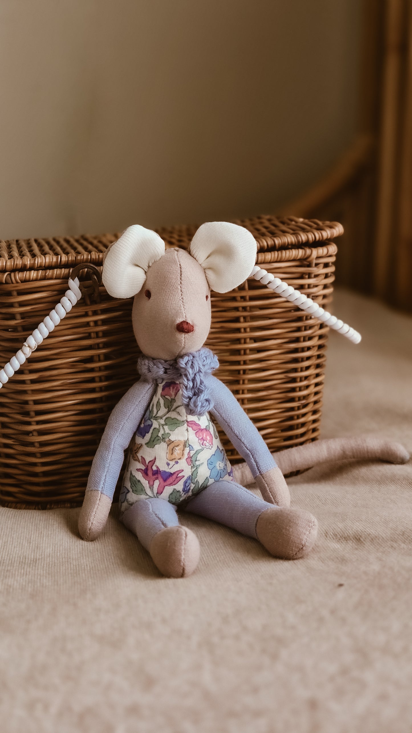 Handmade Linen Mouse | Blue | Heirloom soft toy | Pastel Collection