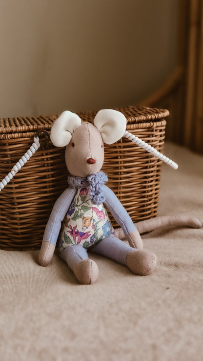 Handmade Linen Mouse | Blue | Heirloom soft toy | Pastel Collection