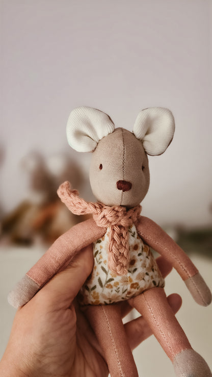 Handmade Linen Mouse | Pink | Heirloom soft toy | Pastel Collection