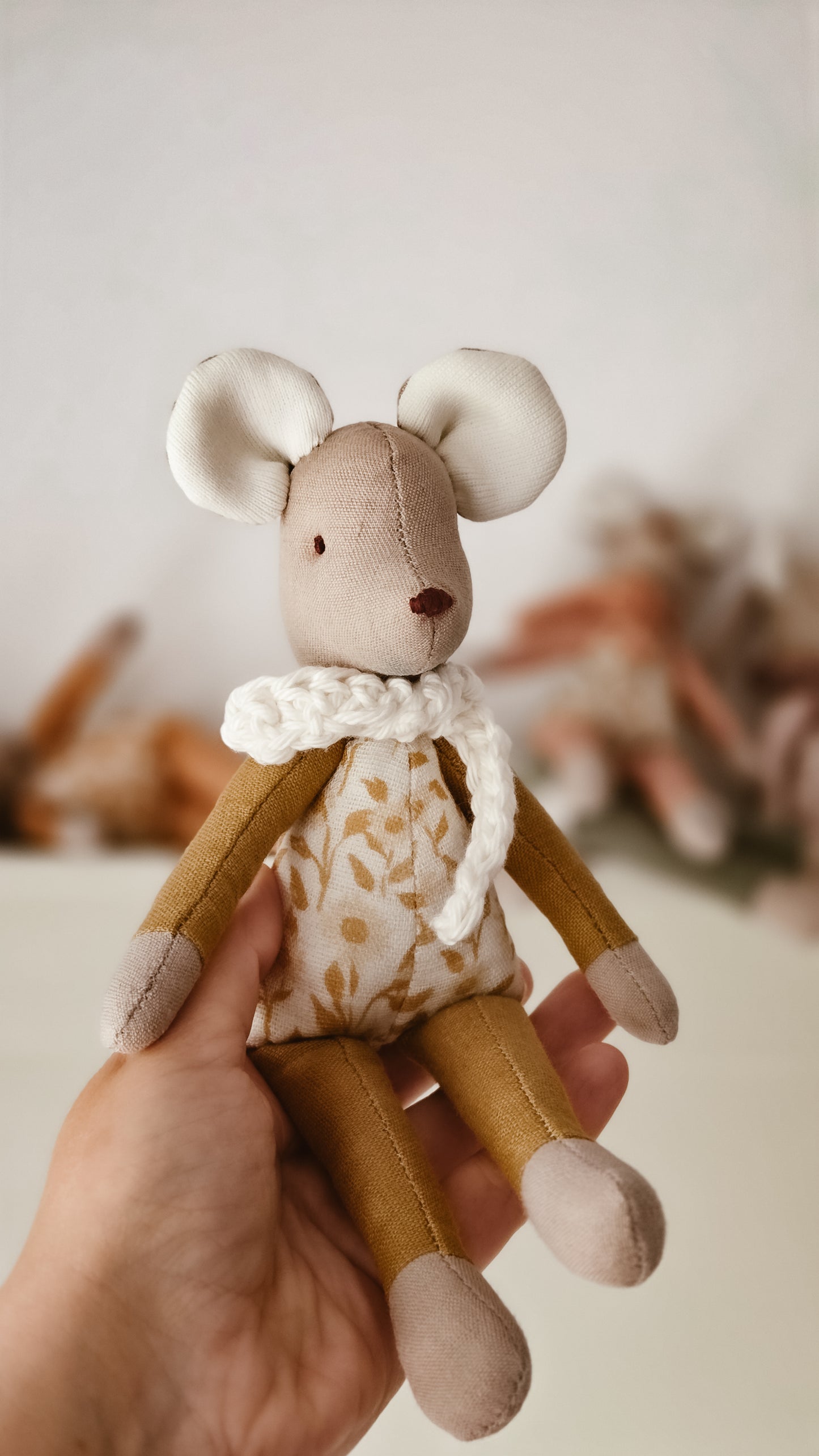 Handmade Linen Mouse | Mustard | Heirloom soft toy | Pastel Collection