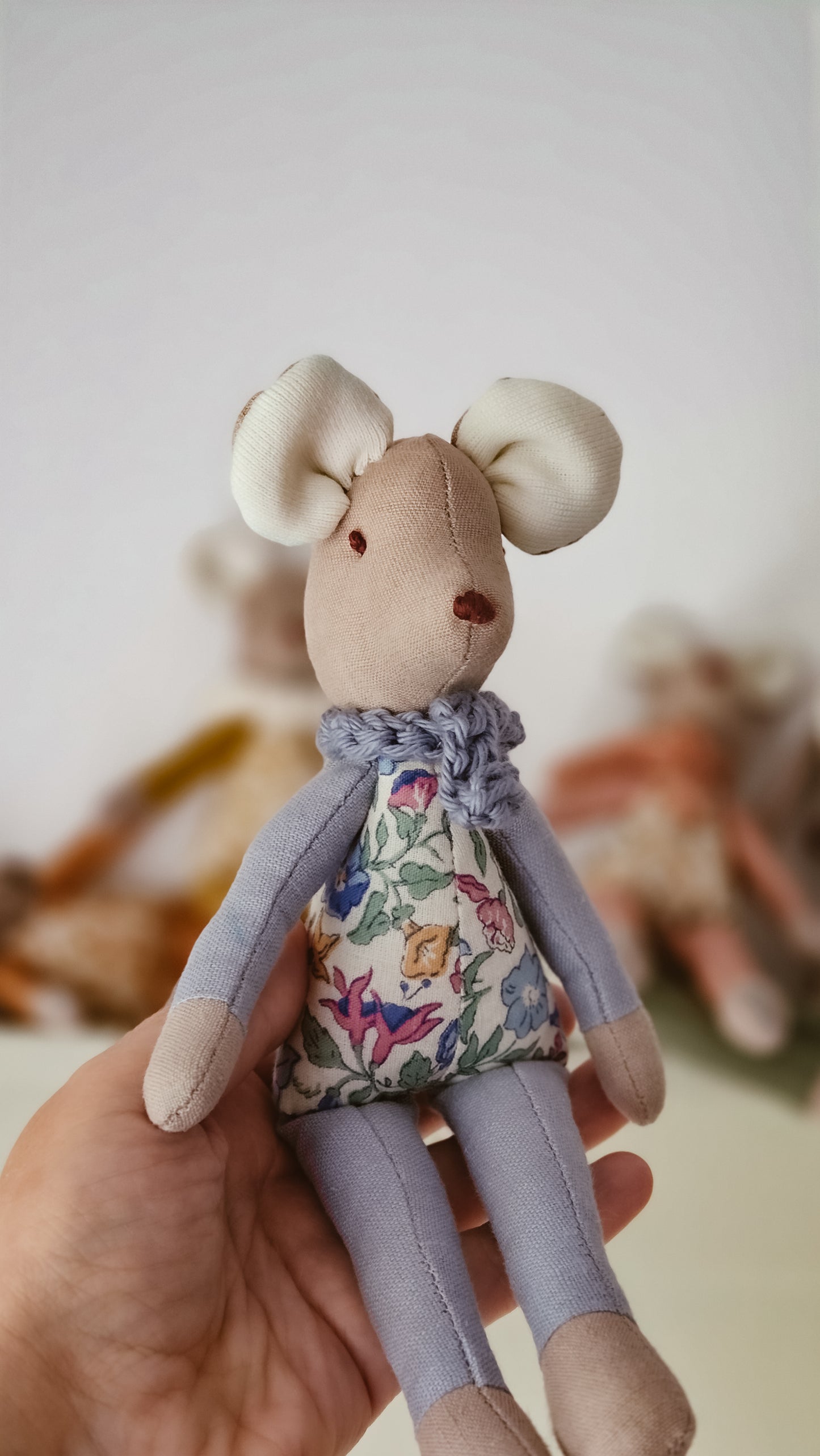 Handmade Linen Mouse | Blue | Heirloom soft toy | Pastel Collection