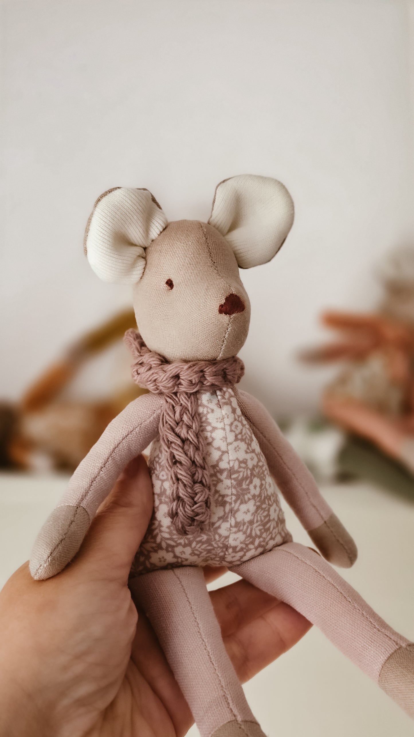 Handmade Linen Mouse | Lilac | Heirloom soft toy | Pastel Collection