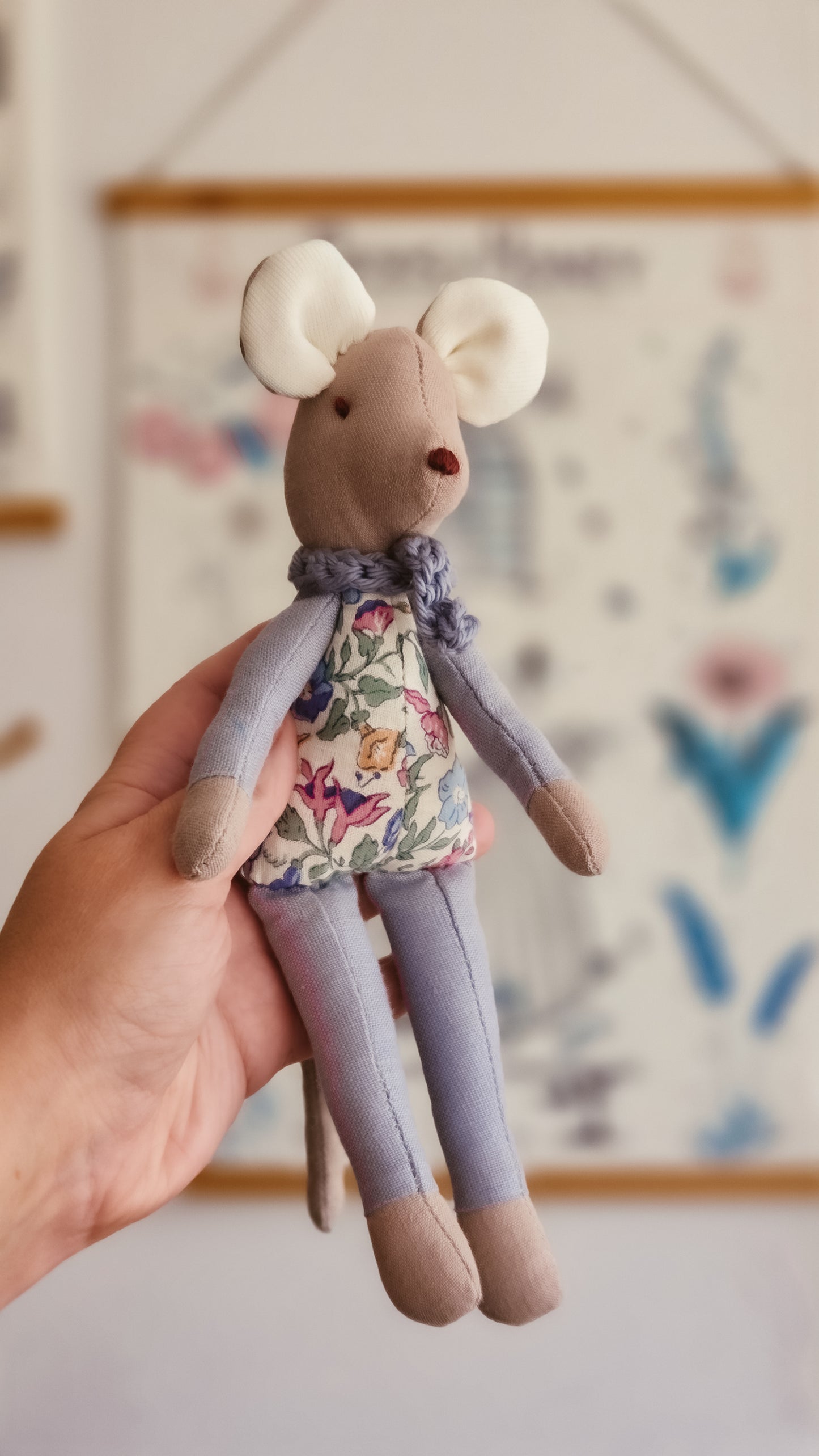 Handmade Linen Mouse | Blue | Heirloom soft toy | Pastel Collection