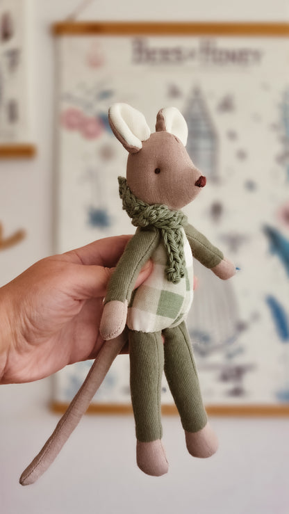 Handmade Linen Mouse | Green | Heirloom soft toy | Pastel Collection