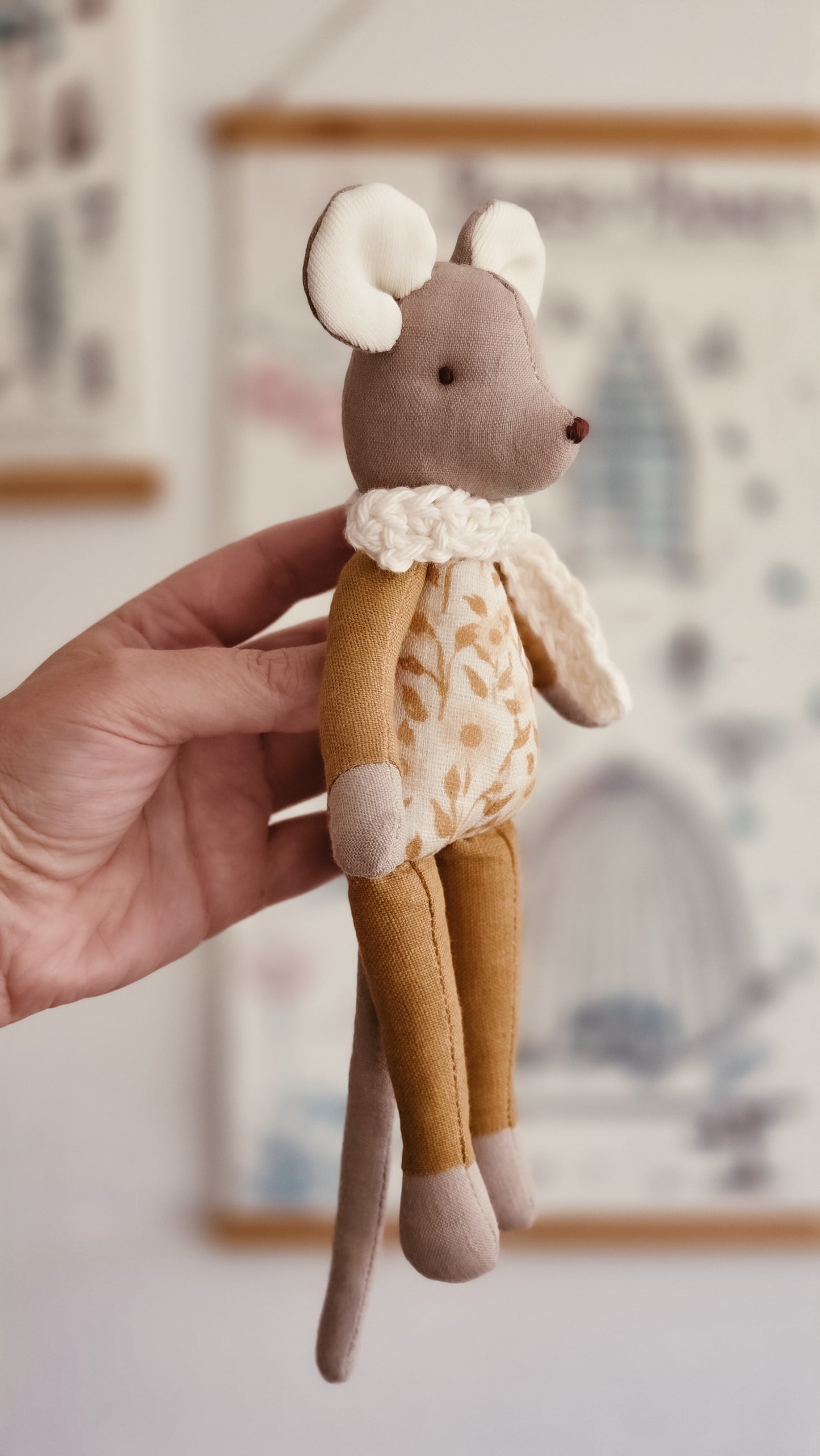 Handmade Linen Mouse | Mustard | Heirloom soft toy | Pastel Collection