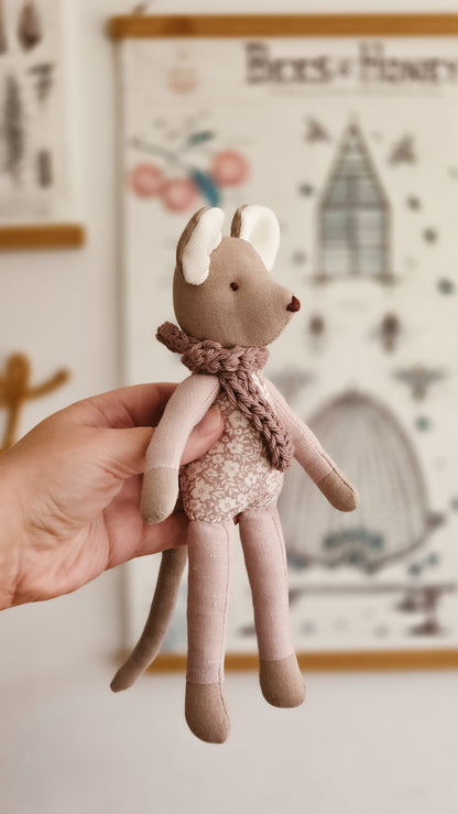 Handmade Linen Mouse | Lilac | Heirloom soft toy | Pastel Collection